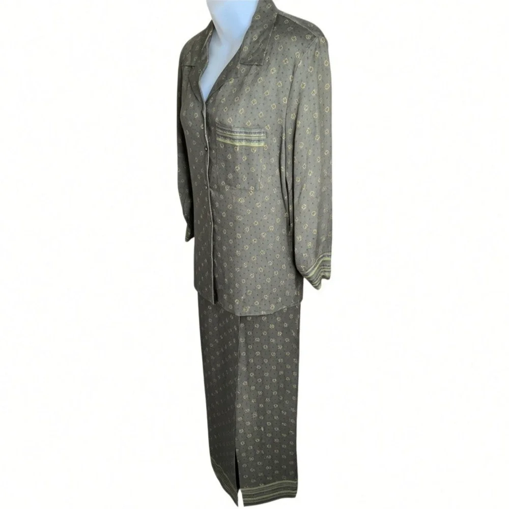 Pendleton Womens Vintage Artsy Skirt Set Size 8 90s Green Rayon‎ Modest 2 Piece